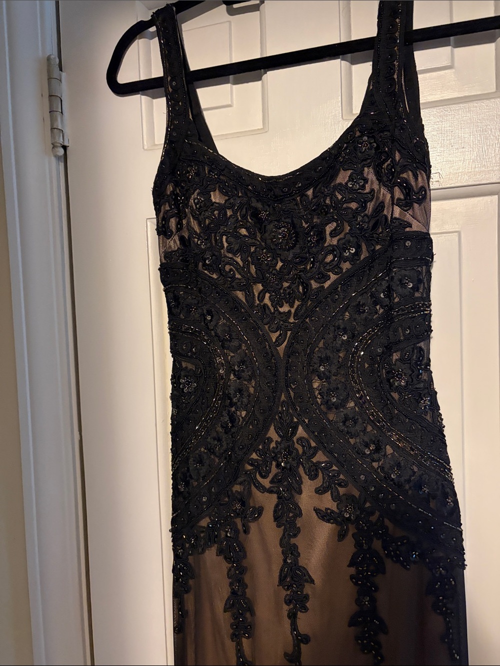 Sue Wong Black Beaded Lace Evening Gown